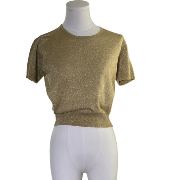 Vintage Leslie Fay Gold Metallic Knit Petite Top Made in Hong Kong 80s‎ - Picture 1 of 14